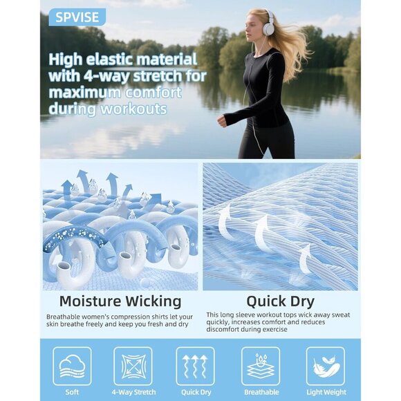 Women Long Sleeve Compression Shirt Breathable Quick-Dry Fitness Top - Picture 7 of 9